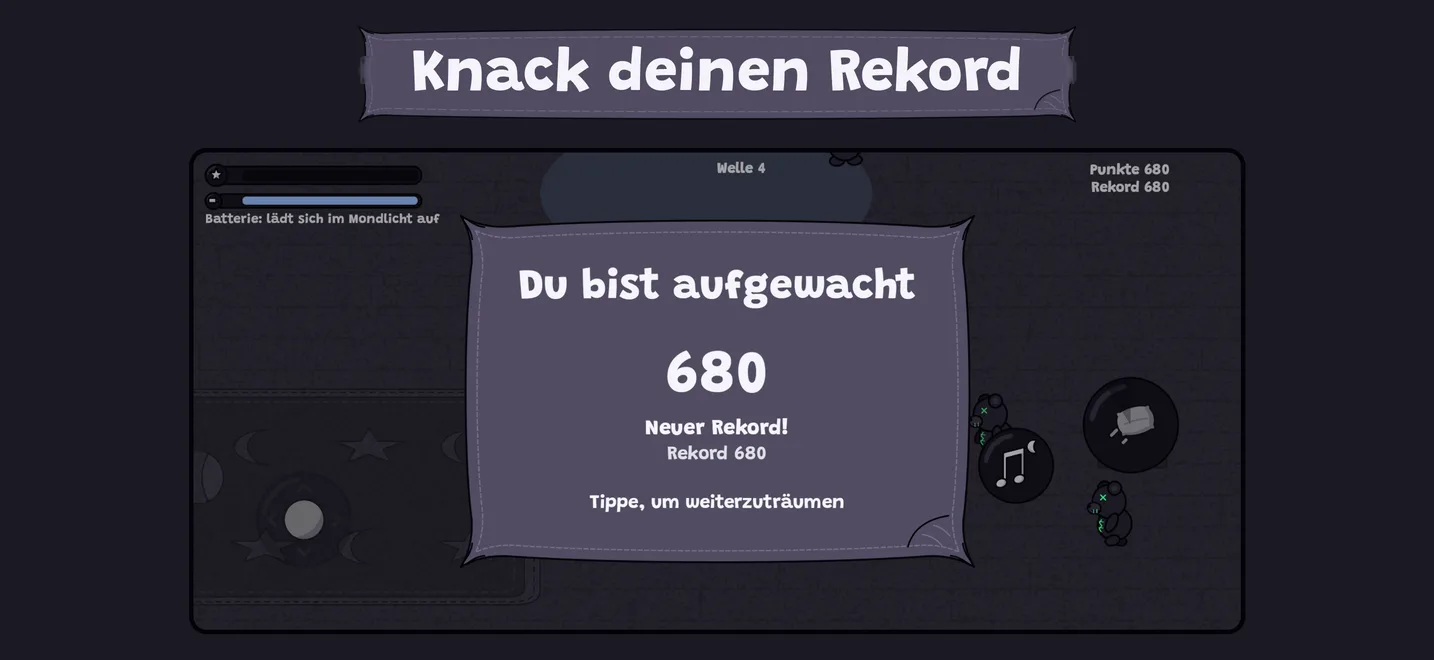 Knack deinen Rekord: der Aufwach-Bildschirm mit der Punktzahl
